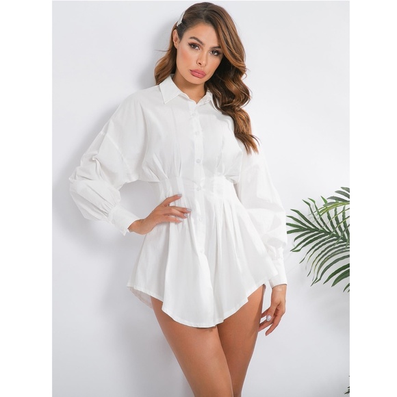 White Waist Fitted Drop Shoulder Buttoned Shirt - Picture 7 of 17